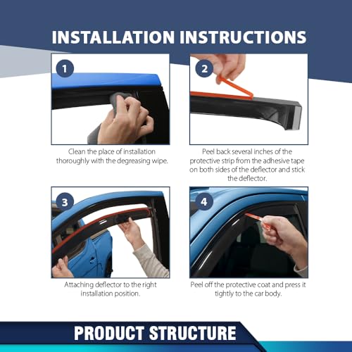 Image of PIT66 in-Channel Auto Vent Window Visors 4pcs Fit Cadillac Escalade ESV GMC Yukon Chevy Suburban 2015 2016 2017 2018 2019 2020 Rain Guards Smoke