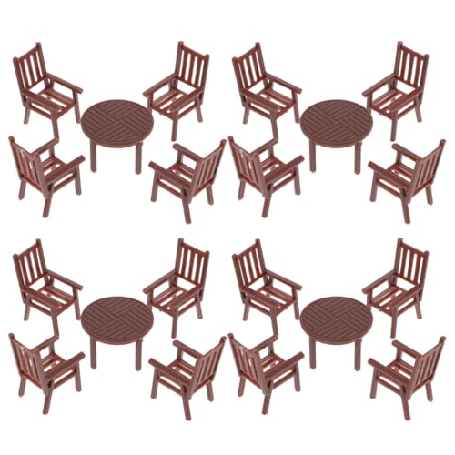 VICASKY Miniatur Gartenmöbel Deko Set Puppenhaus Zubehör 4 Sätze Tisch Stuhl Glatte Oberfläche Formstabil Farbiges Möbel für Wohnzimmer und Spielhaus Dekoration