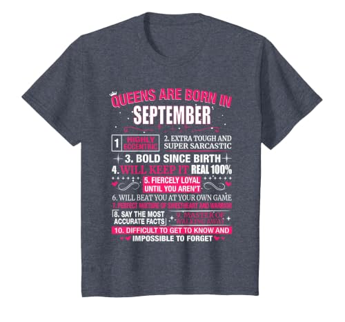Queens are Born in September T-Shirt T-Shirt, Youth, Heather Blue, 4T