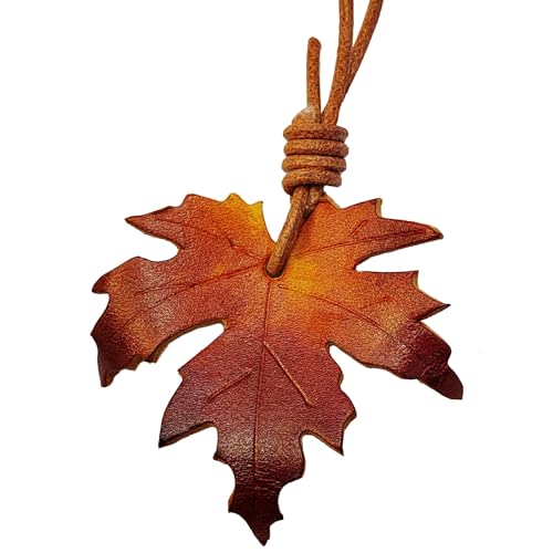 Harukasnow Handmade Maple Leaf Leather Necklace Pendant Orange Leaves Handcrafted Gift Trendy Canada Forest Nature Botanical Fallen Jewellery cover