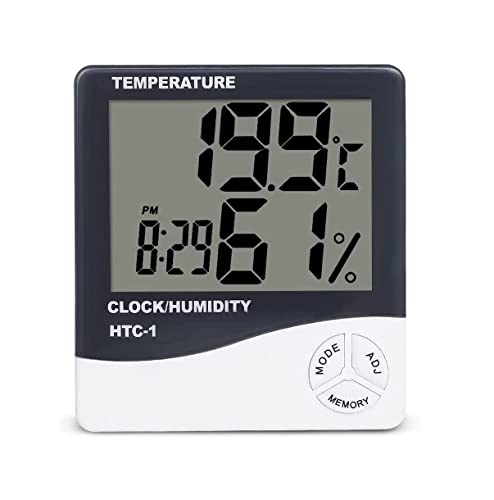 Termo Higrômetro Medidor de Umidade Temperatura Relógio Digital LCD Sem Extensor