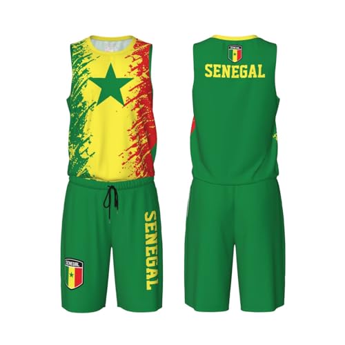 Senegal Flag Grain (2) Basketball Jersey Uniform Suit for Men Women Adults Training Athletic Set