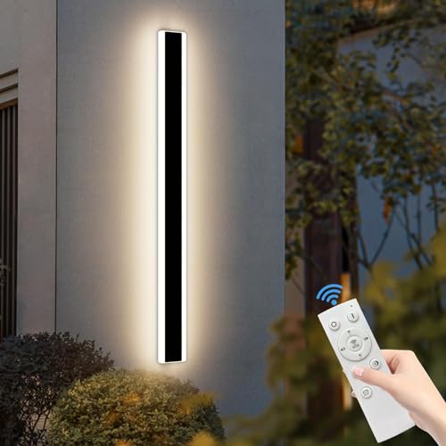Mikeru 80CM Dimmable Outdoor Wall Light, Acrylic Wall Light IP64 Rainproof 3000K/4500K/6000K Wall-Mounted Minimalist Sconce Lights Remote Control (Without Battery) for Shop Exterior Walls