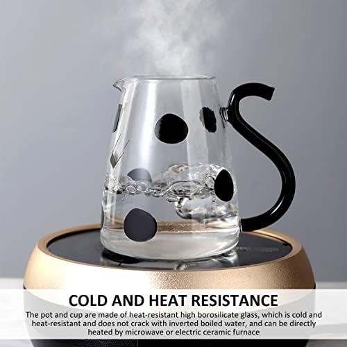 Glass Water Jug with Tumbler 500ml V-Shaped Spout Heat Resistant Cute Clear Cow Glass Pitcher Portable Bedside All in One Carafe and Cup Set for Tea Milk Water Coffee