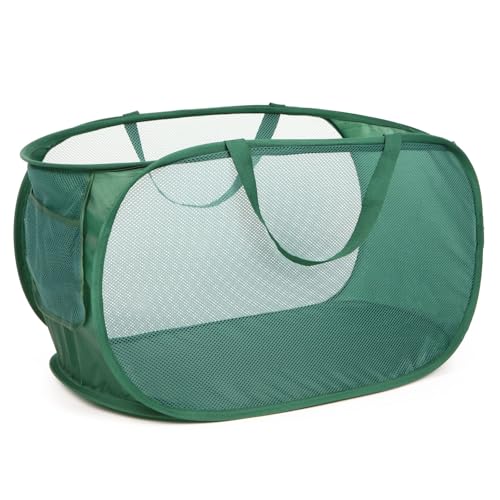Strehknewen Panier à Linge Pliable Pop-Up – 70L Panier à Linge Portable avec Poignées et Poche Latérale – pour Buanderie, Chambre, Voyage (Vert, 58 x 36 x 36 cm)