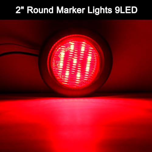 Partswcgg 20Pcs 2" Inch Round Led Trailer Marker Lights 9LED, 10 Amber+10 Red 2" Red Round 9LED LED Indicator Side Clearance Lights Markers Flush Mount w/2 Prong Plug Grommet Pigtails IP67 Waterproof by Partswcgg - Used condition - Image 4