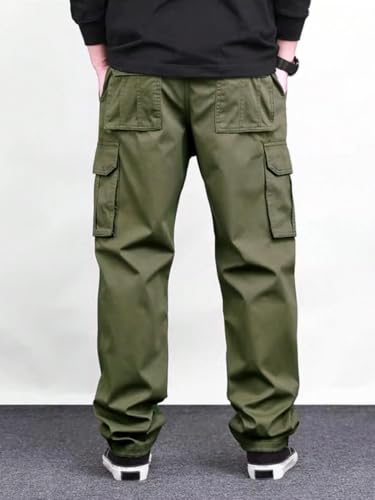 Image of Pure Cotton Cargo Pants for Men | Cargo Pant Man | Elastic Drawstring Waist Straight Fit Lower Pant | Multi-Pocket Utility Trousers for Men | Stylish Comfortable Casual Outdoor Bottom Wear