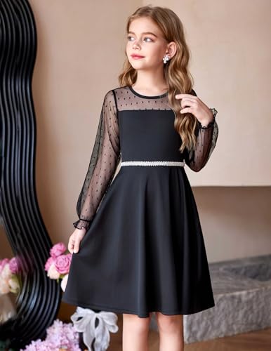 Girl's Dress Sheer Mesh Puff Long Sleeve High Waist Party Dresses with Pockets for 6-13 Years3