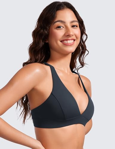 Image of CRZ YOGA Butterluxe Deep V Neck Sports Bras | Light Support, Removable Pads, Yoga, Extremely Soft, Cross Back, Spaghetti Straps, for Women