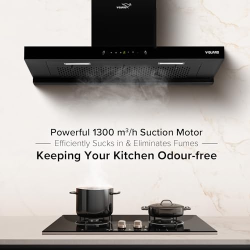 Image of V-Guard T20 90cm Chimney for Kitchen | 1300 m /h High Suction Capacity | Intelligent Auto Clean | Filterless Chimney | Motion with Touch Control
