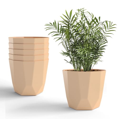 Image of YUCCABE ITALIA SHERA Hexa Plastic Planter Pot for Plants | Decorative Flower Pot | UV Protected Lightweight Indoor Outdoor Gamla for Home Decor, Balcony, Garden & Living Room