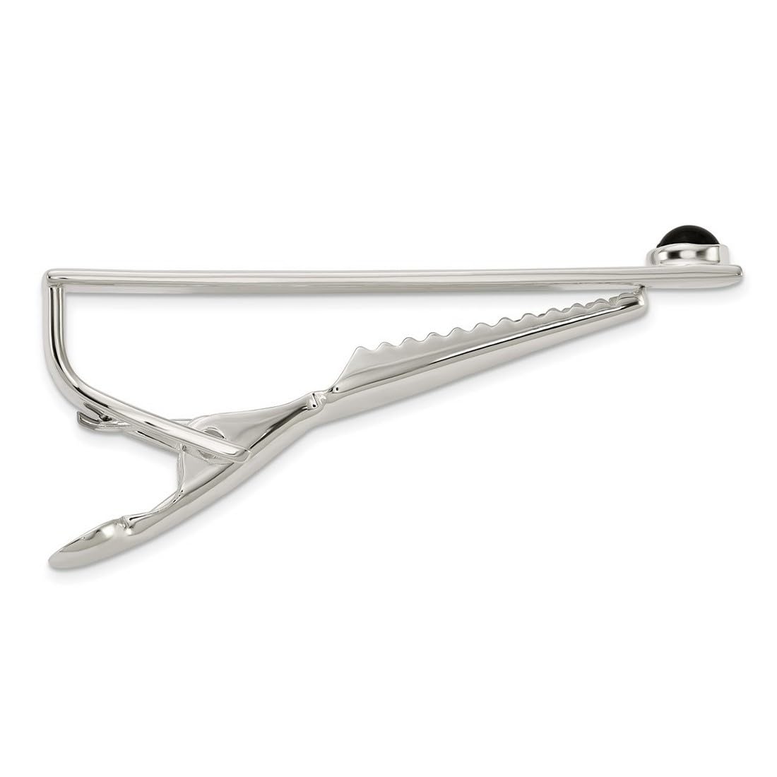 Krawattennadel aus 925er Sterlingsilber, poliert, simulierter Onyx, gepunktet, Maße: 44,2 x 5,7 mm breit, Schmuck für Herren, One Size, Edelstein Edelstein Metall Silberfarben, Onyx