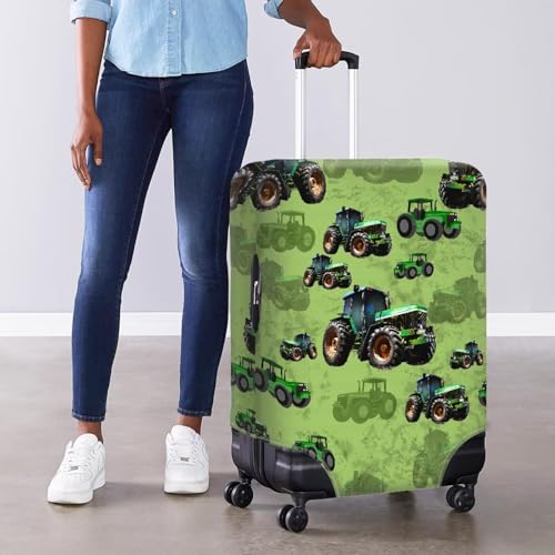Image of Coloranimal Cute Tractor Luggage Covers for Adult and Kids Boys Excavator Travel Luggage Covers Cartoon Car Trucks Tractor Lover Suitcase Protector for 29-32 Inch Lunggage,Green