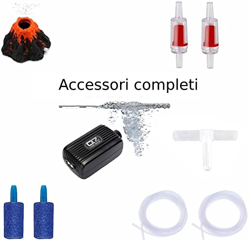 Ossigenatore per Acquario, 3W Pompa Ad Aria per Acquario Regolabile, Aria Acquario Areatore, Pompa Acquario per Acquario con Acquario Volcano Ornament Kit, Aeratore Acquario con 2 Pietra Aria - Image 4