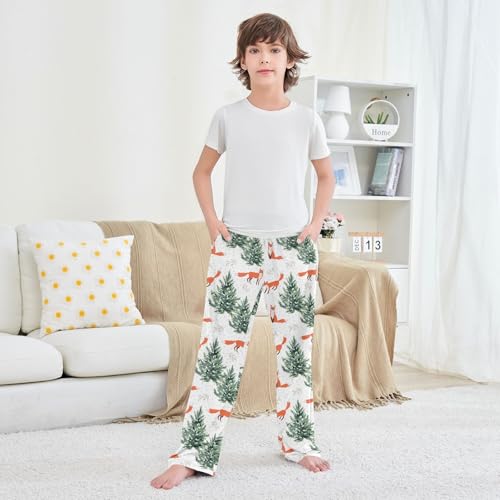 Boys' Pants Christmas Red Fox Animal Fir Tree Long Bottoms Jogger Pants Elastic Waist Trousers with Pockets S-XL3