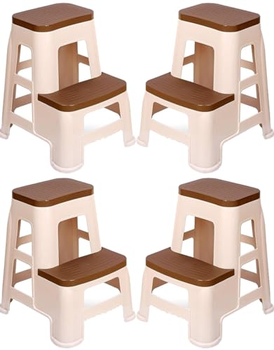 Image of SKYGLAMOUR Plastic Multi-Purpose Stepper Stool for Kitchen | Office&Home Use with Weight Bearing Capacity of 120 Kg |2 Step Stool for Home| Color: Basket Beach /Brown; Pack of 4