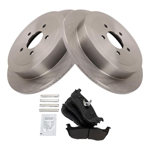 Image of TRQ Rear Brake Pad and Rotor Set Semi Metallic Rotors Compatible with 2003-2011 Lincoln Town Car