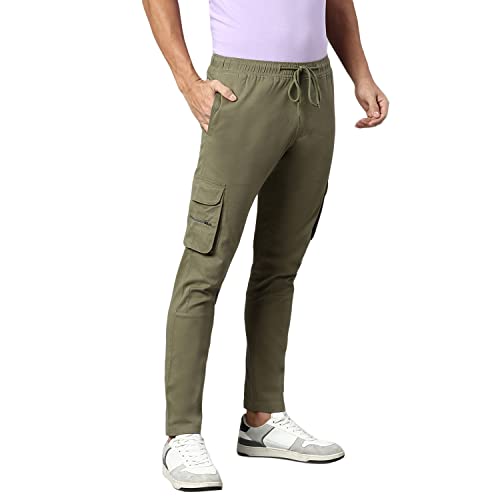 Image of Hubberholme Men's Regular Fit Cotton Trousers, Ankle Length Button & Drawstring Waist Cargo Chinos