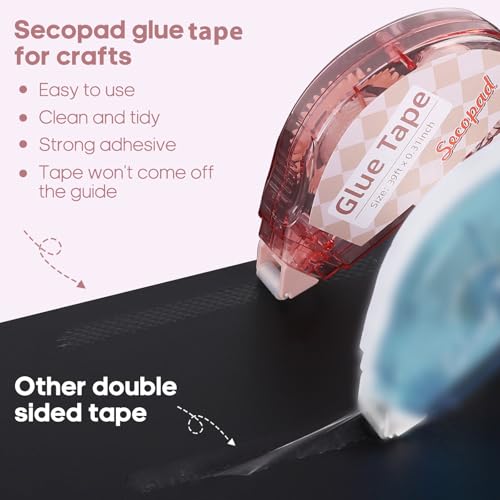 Image of Secopad Scrapbook Tape, 0.3IN x 39FT Double Sided Tape Roller for Crafts, Adhesive Glue Runner Scrapbooking Supplies Journaling School Office Supplies for Kids and Adults, 4 Pack
