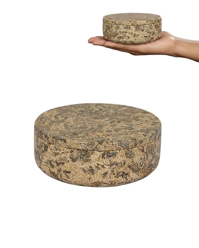 UrbanFocal Alhajero de mármol coral hecho a mano de 4 pulgadas con tapa redonda