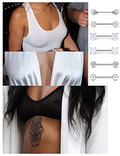 Vsnnsns 16G Nipple Piercing Jewelry - Surgical Steel Cubic Zirconia Dragon Claw Straight Barbell Nipple Rings in Silver & Rose Gold4