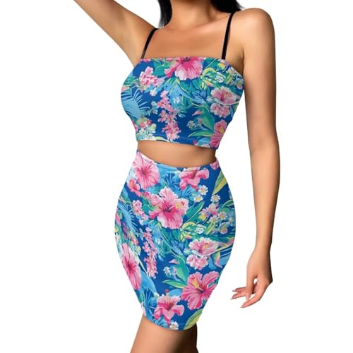Image of Biyejit Women's 2 Piece Summer Outfits Spaghetti Strap Crop Tops and Bodycon Mini Skirt Dress Set Plus Size S-4XL