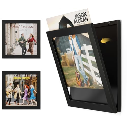 Emfogo Vinyl Record Frame for the Wall, Vinyl Record Display Frame, Album Frames for 12x12 Inch LP Album Cover (2 Pack/Black)