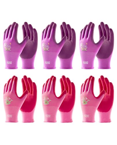 PACIFIC 6 Paar Gartenhandschuhe für Damen Rutschfester Latex Arbeitshandschuhe Langlebige Sicherheitshandschuhe für Garten Angeln Camping DIY und Outdoor-Aktivitäten Lila & Rot Größe 7/S