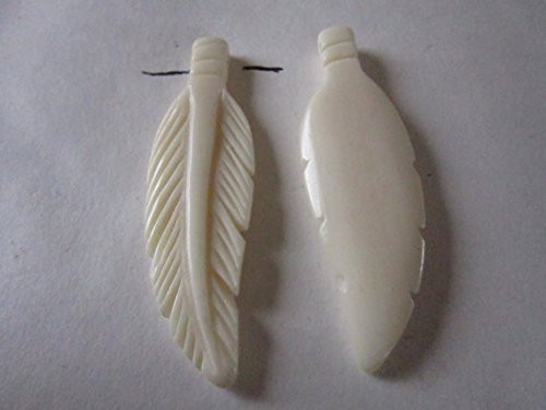 Sabtach 2 Carved Bone Feathers 2 3/4 Pendants Charms Beads Carved Buffalo Bone Jewelry Craft Making