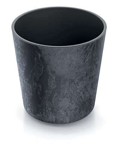 Tymar Blumentopf mit Einsatz, Gross Blumenkübel aus Kunststoff, Übertopf, Runde Form, Innen- und Außenbereich (Anthrazit Beton ; ø 25 cm)