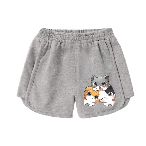 Genérico Pantalones Cortos Niña para niñas y niños pequeños con Estampado de Cintura elástica, cómodos, Informales, Deportivos, para Jugar y Actividades diarias al Aire Libre. (Grey, 7-8 Years)