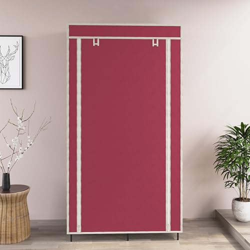 Image of GTC 4+4 Layer Collapsible Wardrobe for Clothes with Side Pocket 7800-2 (84CM x 42.5CM x 166CM, Maroon) Storage Unit