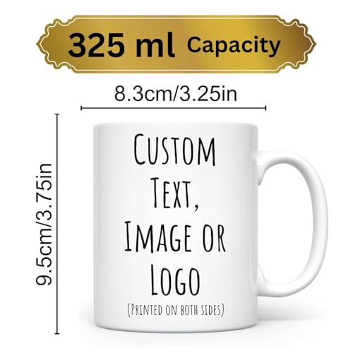 Image of Personalized Ceramic Mug | Custom Photo Name Text Logo Printing White Cup | Customized Tea Coffee Cup | Birthday | Home Office Use for Men and Women 325 ml