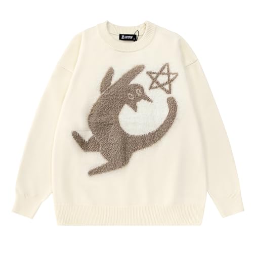 Mens Graphic Sweater Unisex Long Sleeve Knit Oversized Sweater Aesthetic Streetwear Casual Sweaters Tunic Tops