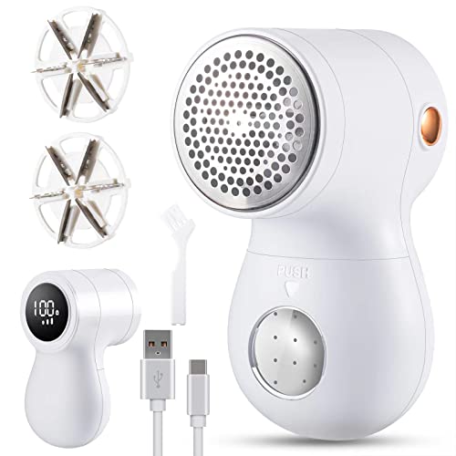 Goopreen Electric Lint Remover Rechargeable, Lint Shaver with 6-Blade & LED Display, Fabric Shaver for Furniture, Pilling Remover for Clothes, Sofa, Blanket, Upholstery, 3 Speed, 1 Replacement Blade