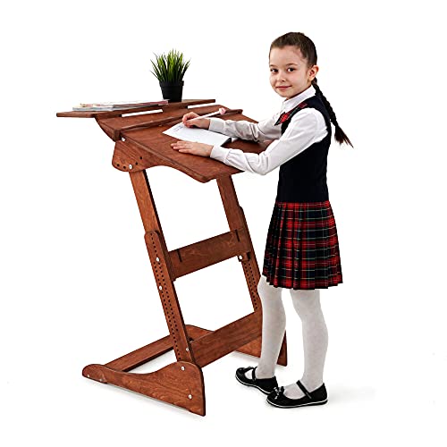 Stehpult Stehtisch für Kinder Typ Lhh - Holz - höhenverstellbar - Gestell und Tischplatte geölt in Nussbaum hell - Adjust Standing Desk Cover