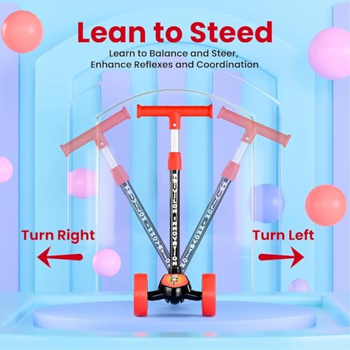 Image of Hardware Foldable Kick Skating Scooter for Kids 3+ Years | Adjustable Height & Strong Frame | Durable PVC Wheels | Outdoor Fun Ride, 50Kg Capacity (Red) (RED)