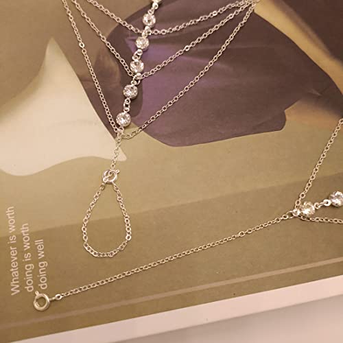 2 Pieces Finger Ring Bracelet Rhinestone Hand Harness Chain Bracelet for Women4