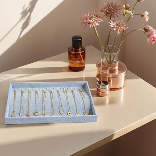 Image of Wuligirl Jewelry Tray Velvet Stackable 20 Hooks Necklace Organizer Necklace Storage Display Tray Jewelry Holder Tray Showcase (Necklace)