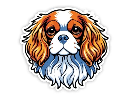 Image of Cavalier King Charles Spaniel Dog Sticker 5 Inch Waterproof Vinyl Decal Cute Cavalier Spaniel Puppy Sticker for Laptop Water Bottle Car Window Notebook Pet Lover Gift