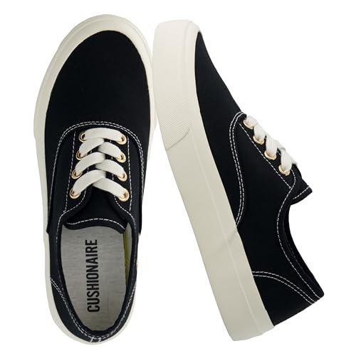 CUSHIONAIRE Freshman Womens Sneakers Lightweight Casual Walking Shoes for Women with Memory Foam Wide Widths Available BLACK 6