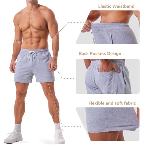 Jeixopu Mens 5" Athletic Workout Shorts Cotton Casual Shorts Elastic Waist Joggers Sports Gym Sweat Shorts (Light Gray-M) - image 4