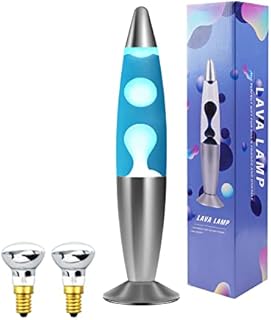 Bonlux 13-inch Lava Lamp Blue Water and White Wax, E14 Aluminum Base with Switch and BS Plug, AC 220-240V, for Room Decoration, Cable 1.6m