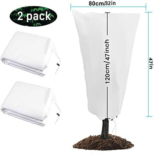 LUOBITO Frost Protection Plant Covers 2 Packs 80x120cm Garden Fleece Plant Protection Bag with Drawstring 60gsm Winter Plant Warming Fleece Jacket for Fruit Tree Potted Shrub Plants