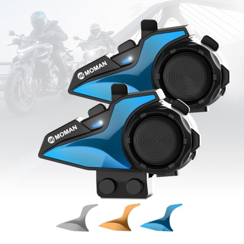 Image of Moman Motorcycle Intercom, 2-Way Intercom Communication Systems(H2E 2 Pack) | Group Helmet Speaker Headset, FM Music Sharing, Hi-Fi Stereo, CVC Noise Cancellation,Audio Multitasking, for Dirt Bike /ATV