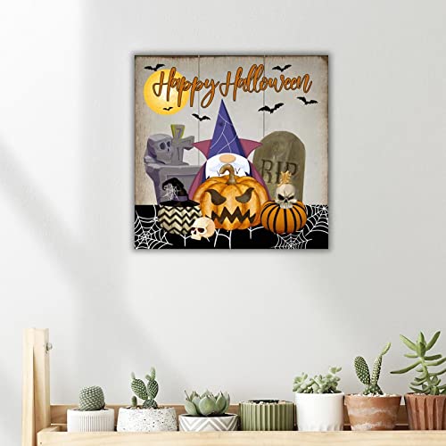Déco Halloween citrouille et gnome en bois pour suspension murale maison 40 cm - 4
