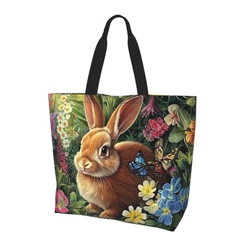Happy Easter Tote Bag with Handles Large Happy Easter Reusable Bags Gift Bunny Egg Hunt Bags