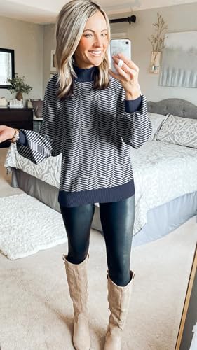 Image of ZESICA Women's 2026 Fall Striped Pullover Sweaters Tops Fashion Outfits