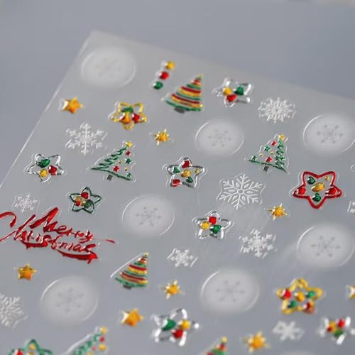 Image of Christmas Nail Art Stickers Snowflake Nail Decals 5D Embossed Self Adhesive Xmas Tree Star Nail Sticker for Nails Art Design Manicure Supplies Charm for Women Nails Decorations Accessories