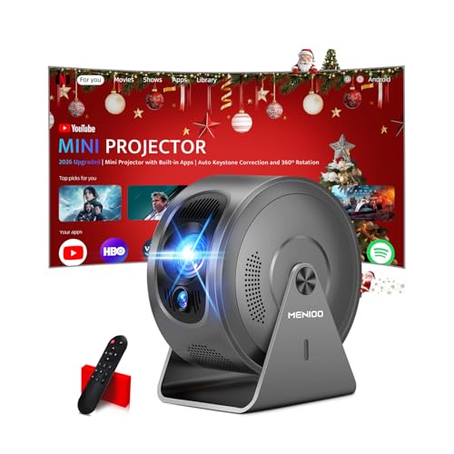 Image of [Built-in Apps & Auto Focus] Mini Projector 4K 1080P 2026 Upgraded Auto Keystone 360° Rotatable Projector Portable, with WiFi 6 & Bluetooth 5.4 Compatibile with HDMI/TV Stick/USB/Laptop - Grey